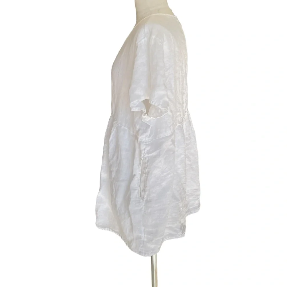 FLAX Linen short sleeve button down, baby doll style 100% linen dress_2